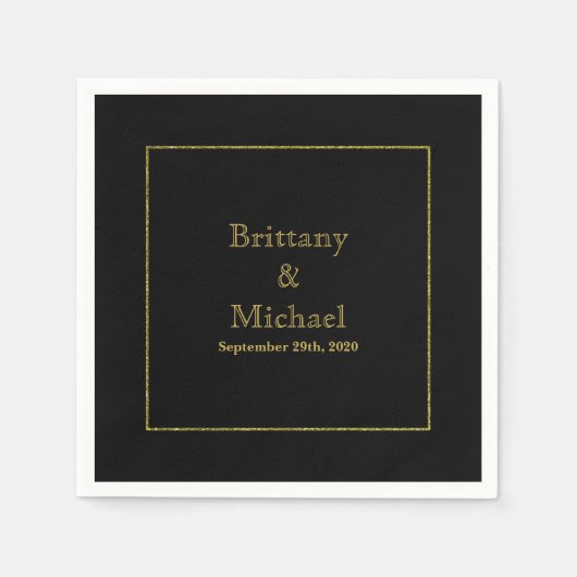 Serviette En Papier Élégant Monogramme Mariage en or noir serviettes (Devant)