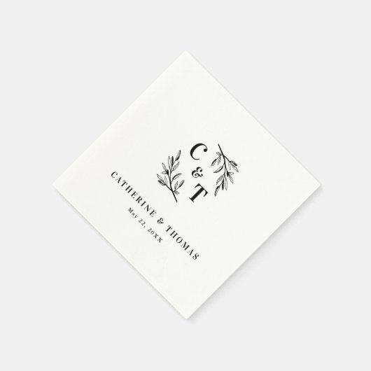 Serviette En Papier Élégant Monogramme Mariage Feuille (Coin)