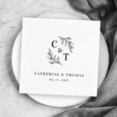 Serviette En Papier Élégant Monogramme Mariage Feuille