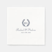 Serviette En Papier Élégant Monogramme Mariage Marine Bleu (Devant)