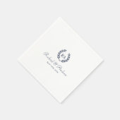 Serviette En Papier Élégant Monogramme Mariage Marine Bleu (Coin)