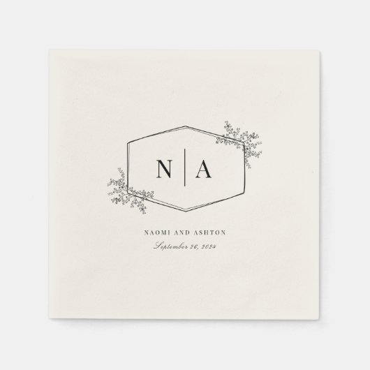 Serviette En Papier Élégant Monogramme Mariage neutre (Devant)