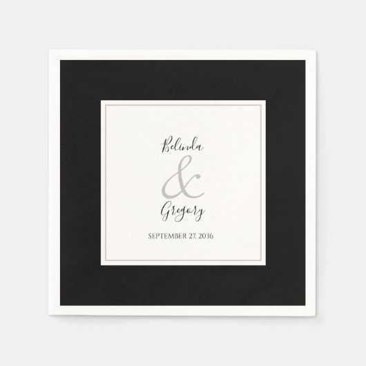 Serviette En Papier Élégant Monogramme Mariage noir et blanc (Devant)