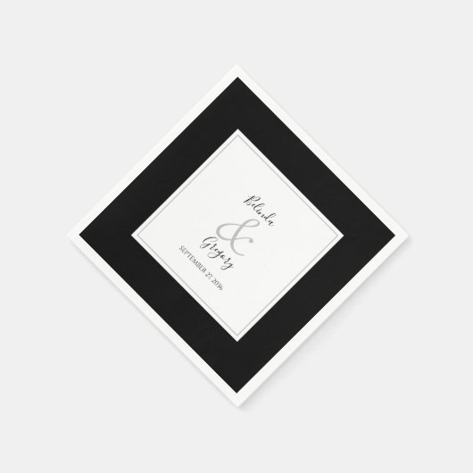 Serviette En Papier Élégant Monogramme Mariage noir et blanc (Coin)
