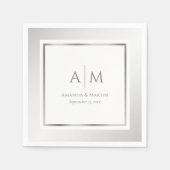 Serviette En Papier Élégant Monogramme Mariage papier argent serviette (Devant)