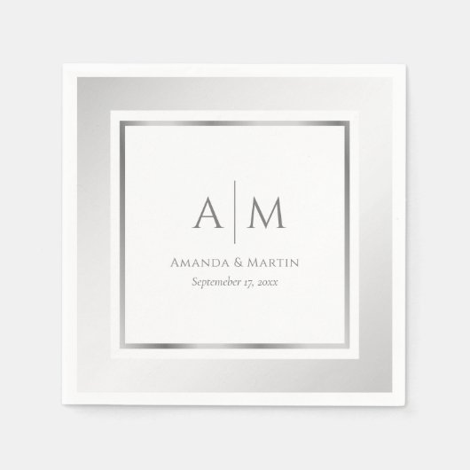 Serviette En Papier Élégant Monogramme Mariage papier argent serviette (Devant)