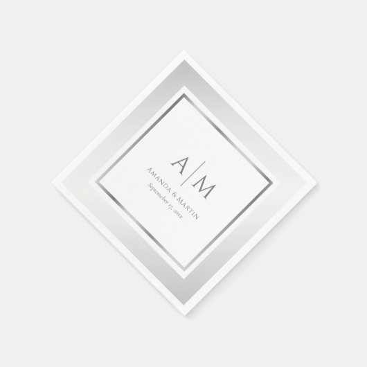 Serviette En Papier Élégant Monogramme Mariage papier argent serviette (Coin)
