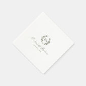 Serviette En Papier Élégant Monogramme Mariage Sage Green (Coin)