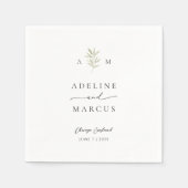 Serviette En Papier Élégant Monogramme Mariage vert olive (Devant)