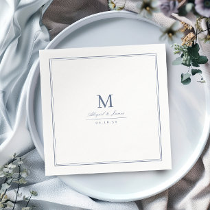 Serviette En Papier Élégant monogramme minimaliste bleu poussiéreux