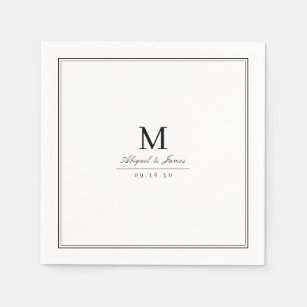 Serviette En Papier Élégant monogramme minimaliste noir et blanc