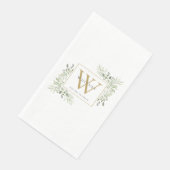 Serviette En Papier Élégant Monogramme Moderne de Feuillage Doré (Coin)