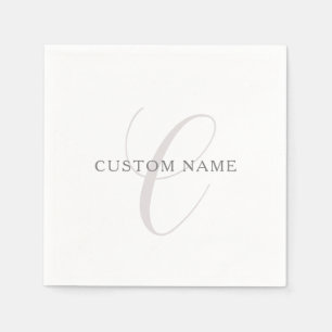Serviette En Papier Élégant Monogramme moderne   Gris et blanc (modifi
