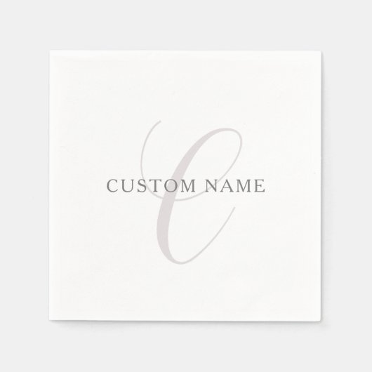 Serviette En Papier Élégant Monogramme moderne | Gris et blanc (modifi (Devant)