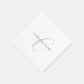 Serviette En Papier Élégant Monogramme moderne | Gris et blanc (modifi (Coin)