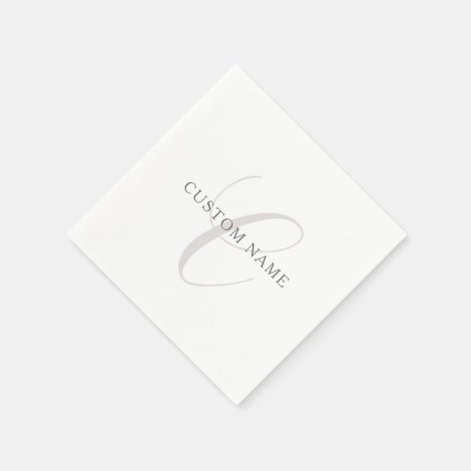 Serviette En Papier Élégant Monogramme moderne | Gris et blanc (modifi (Coin)
