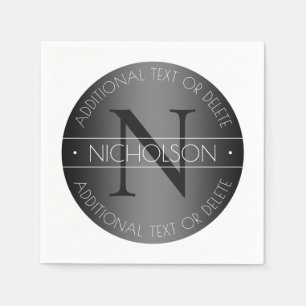 Serviette En Papier Élégant Monogramme moderne noir & blanc