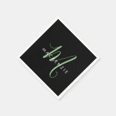 Serviette En Papier Élégant Monogramme moderne noir vert Script (Coin)