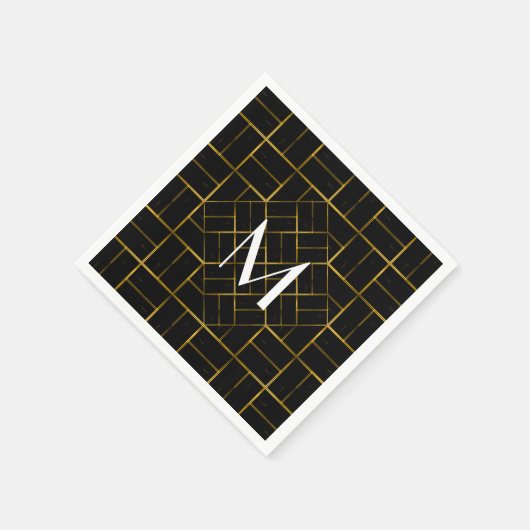 Serviette En Papier Élégant Monogramme Motif Géométrique Or Art Déco (Coin)