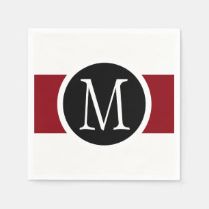 Serviette En Papier Élégant Monogramme noir, blanc et rouge