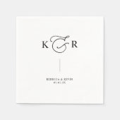 Serviette En Papier Élégant Monogramme noir blanc Mariage personnalisé (Devant)