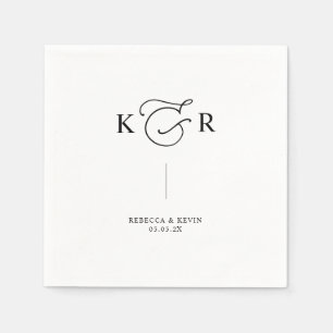 Serviette En Papier Élégant Monogramme noir blanc Mariage personnalisé