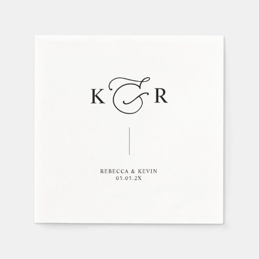 Serviette En Papier Élégant Monogramme noir blanc Mariage personnalisé (Devant)