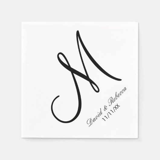 Serviette En Papier Élégant Monogramme noir et blanc (Devant)