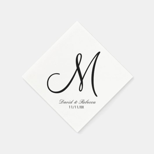 Serviette En Papier Élégant Monogramme noir et blanc (Coin)