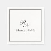 Serviette En Papier Élégant Monogramme noir et blanc Mariage officiel (Devant)