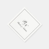 Serviette En Papier Élégant Monogramme noir et blanc Mariage officiel (Coin)