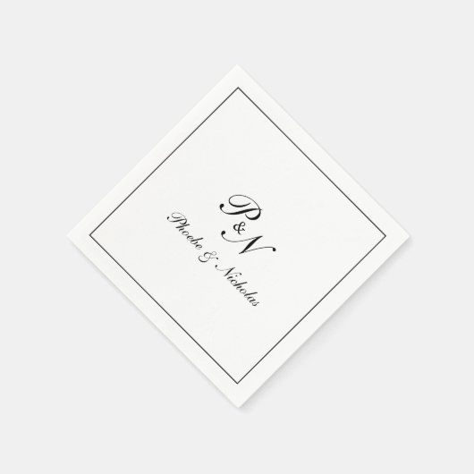 Serviette En Papier Élégant Monogramme noir et blanc Mariage officiel (Coin)