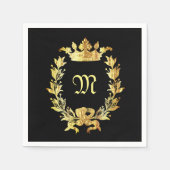 Serviette En Papier Élégant monogramme noir et or (Devant)