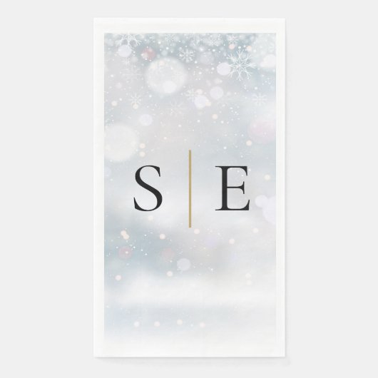 Serviette En Papier Élégant Monogramme Noir Et Or Hiver (Devant)