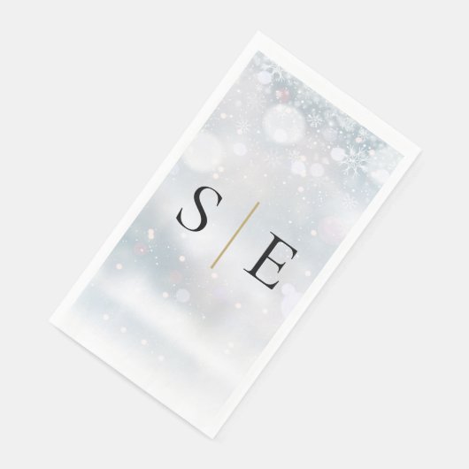 Serviette En Papier Élégant Monogramme Noir Et Or Hiver (Coin)