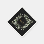 Serviette En Papier Élégant Monogramme Noir Et Or Verdure (Coin)