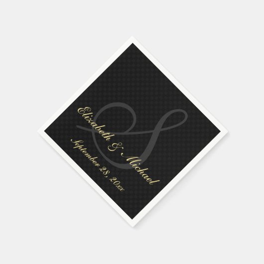 Serviette En Papier Élégant Monogramme noir Mariage papier Napkin (Coin)