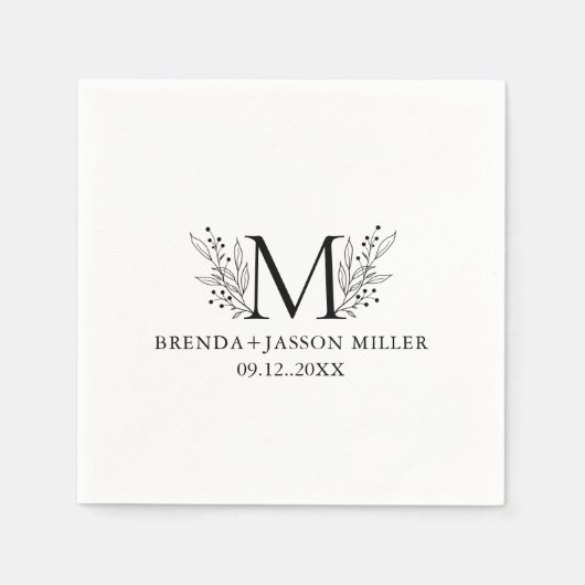 Serviette En Papier Élégant monogramme noir nouvellement marié (Devant)