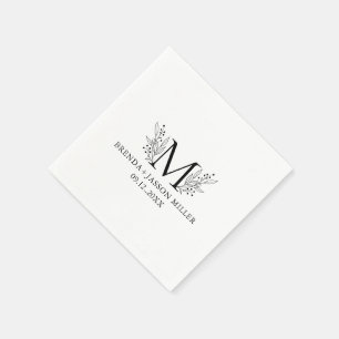 Serviette En Papier Élégant monogramme noir nouvellement marié