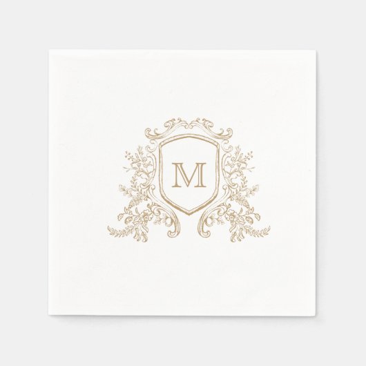 Serviette En Papier Élégant Monogramme Or Crest Mariage Personnalisé N (Devant)