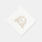 Serviette En Papier Élégant Monogramme Or Crest Mariage Personnalisé N (Coin)