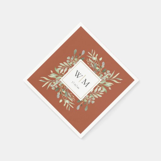 Serviette En Papier Élégant Monogramme Or en terre cuite (Coin)