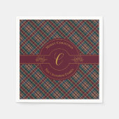 Serviette En Papier Élégant Monogramme Or Plaid Noël (Devant)