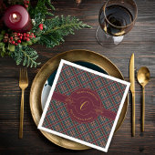 Serviette En Papier Élégant Monogramme Or Plaid Noël