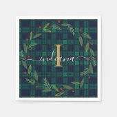 Serviette En Papier Élégant Monogramme Plaid Script Wreath Tartan Papi (Devant)
