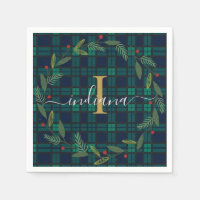 Élégant Monogramme Plaid Script Wreath Tartan Papi