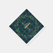 Serviette En Papier Élégant Monogramme Plaid Script Wreath Tartan Papi (Coin)