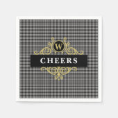 Serviette En Papier Élégant Monogramme plaqué or noir (Devant)