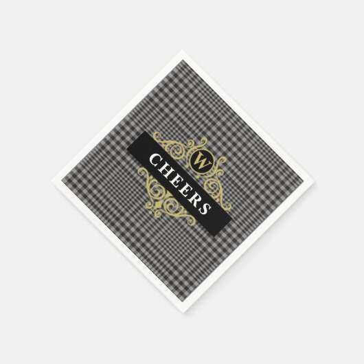 Serviette En Papier Élégant Monogramme plaqué or noir (Coin)