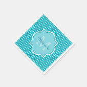 Serviette En Papier Élégant Monogramme Pois Turquoise Avec Nom (Coin)